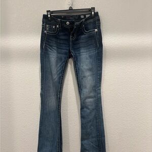 Miss Me Blue Boot Cut Jeans with Distressed Details